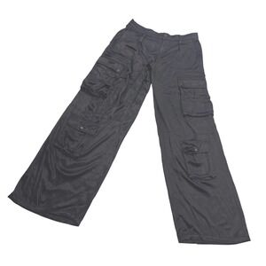 Alice + Olivia Women's Black Wide Leg Baggy Cargo Pants Satin Utility 9/10